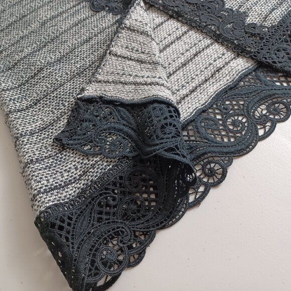 Chico’s Grey Black Lace Fringes Open Front Sweater - Picture 6 of 16